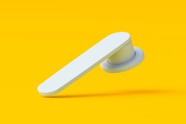 Turuncu arka planda kapı kolu düşüyor. Anahtarsız kapı kolu. 3d hazırlayıcı