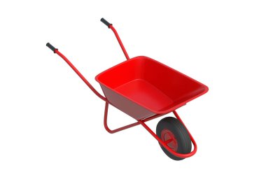 El arabası beyaz arka planda izole edilmiş. Bahçıvanlık ve tarım ekipmanları. İnşaat aleti. 3d hazırlayıcı