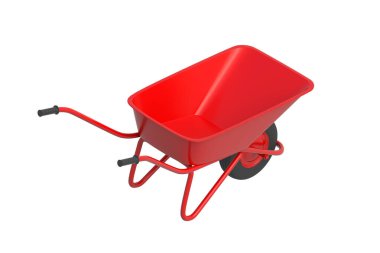 El arabası beyaz arka planda izole edilmiş. Bahçıvanlık ve tarım ekipmanları. İnşaat aleti. 3d hazırlayıcı