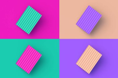 Renkli segmental arka planda dört farklı renk asbest tabakası. 3d hazırlayıcı