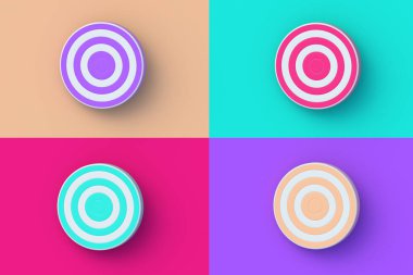 Renkli segmental arka planda dört farklı renk hedefi. 3d hazırlayıcı