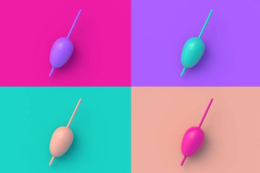 Renkli segmental arka planda dört farklı renkte olta balığı seti. 3d hazırlayıcı