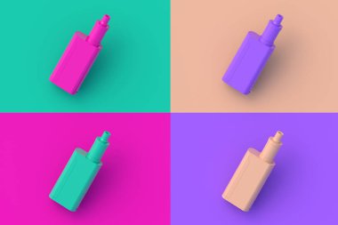 Renkli arkaplanda dört farklı renk buharlaştırıcı seti. 3d hazırlayıcı