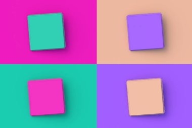 Renkli arka planda dört farklı renk mikroçip seti. 3d hazırlayıcı