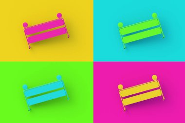 Set of four different color road barrier on colorful segmental background. 3d render
