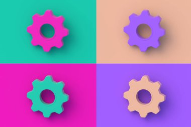 Renkli segmental arka planda dört farklı renk teçhizatı. 3d hazırlayıcı