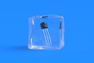Buz küpünde transistör. Elektronik bileşen. 3d illüstrasyon