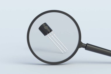Büyüteç arkasındaki transistör. 3d hazırlayıcı