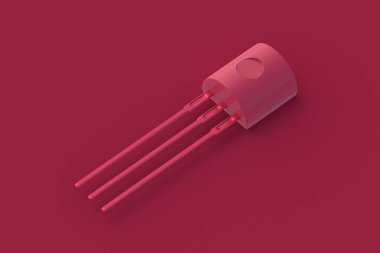 Kırmızı arka planda morun transistörü. Elektronik bileşen. 3d hazırlayıcı