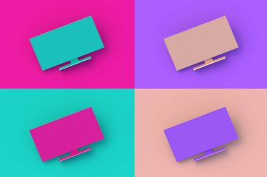 Dört farklı renk düz televizyon seti ya da renkli segmental arka planda monitör. 3d hazırlayıcı