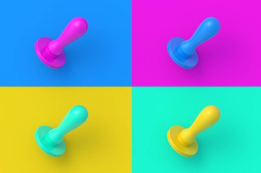 Renkli arkaplanda dört farklı renk damgası var. 3d hazırlayıcı