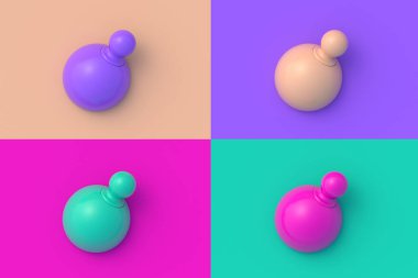 Renkli segmentsel arka planda dört farklı renkte mantıklı oyuncak seti. 3d hazırlayıcı