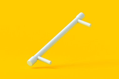 Kapı kolu, çekmece ya da turuncu arka plandaki dolap. Modern mobilyalar. Metal kapı kolu. 3d hazırlayıcı