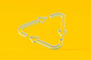 Turuncu arka planda geri dönüşüm sembolü düşüyor. Atık yeniden kullanım simgesi. Çevre dostu çevre. 3d hazırlayıcı