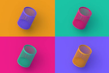 Renkli segmental arka planda dört farklı renk kalem tutacağı. 3d hazırlayıcı