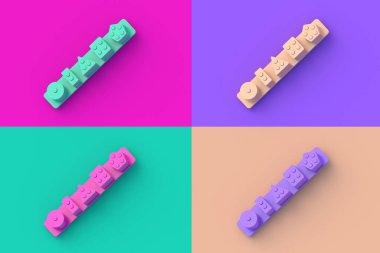 Renkli segmental arka planda dört farklı renk geometrik mantık oyuncağı. 3d hazırlayıcı