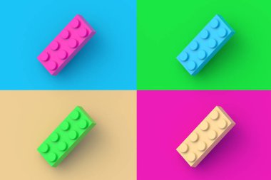 Renkli segmentlere sahip dört farklı renk oyuncak bloğu. 3d hazırlayıcı