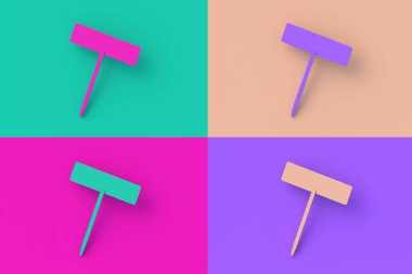 Renkli segmental arka planda dört farklı renk ahşap tabela seti. 3d hazırlayıcı