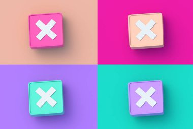 Renkli segmental arkaplanda dört farklı renk matematiksel sembol çarpımı. 3d hazırlayıcı