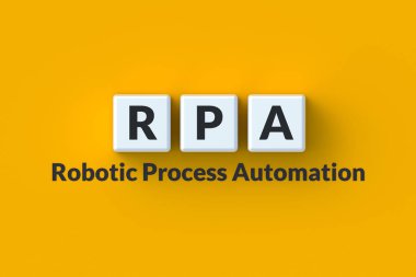 Robotik işlem otomasyon kelimelerine yakın küplerde Rpa kısaltması. Yenilikçi teknolojiler. 3d hazırlayıcı
