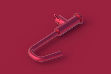 Kırmızı arka planda morumsu bir musluk. 3d hazırlayıcı