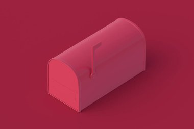 Kırmızı arka planda eski bir magenta posta kutusu. 3d hazırlayıcı
