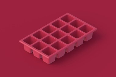 Kırmızı arka planda mor tohum için bir kap. 3d hazırlayıcı