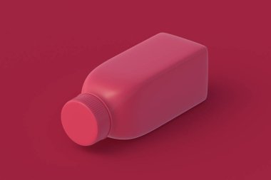 Kırmızı arka planda bir şişe mor şarap. 3d hazırlayıcı