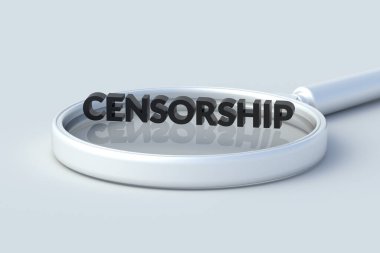 Büyüteçle ilgili sansür kelimesi. Konuşma özgürlüğü baskısı. Sosyal medya ve basının kontrolü. Film, müzik ve edebiyat propagandası arayışı. 3d hazırlayıcı