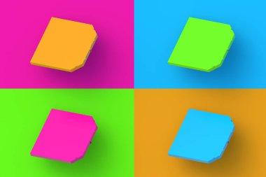 Renkli segmentlere sahip dört farklı renk pizza kutusu. 3d hazırlayıcı