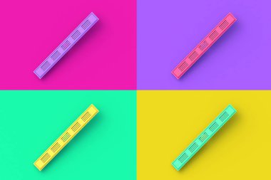 Renkli arkaplanda dört farklı renk duş gideri var. 3d hazırlayıcı