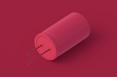 Kırmızı arka planda morun elektrolitik kondansatörü. 3d hazırlayıcı
