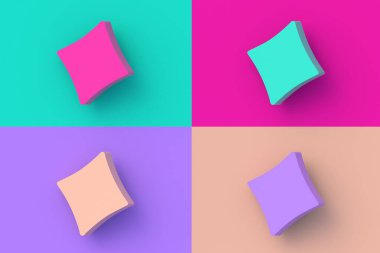 Renkli segmental arka planda dört farklı renk iskambil sembolü elması, carreaux veya fayans seti. 3d hazırlayıcı