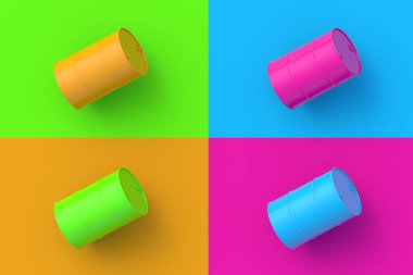 Renkli arka planda dört farklı renk namlusu var. 3d hazırlayıcı