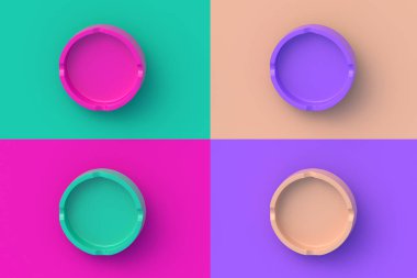 Renkli arkaplanda dört farklı renk kül tablası var. 3d hazırlayıcı