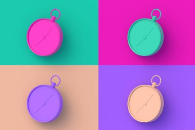 Renkli segmental arka planda dört farklı renk pusulası. 3d hazırlayıcı