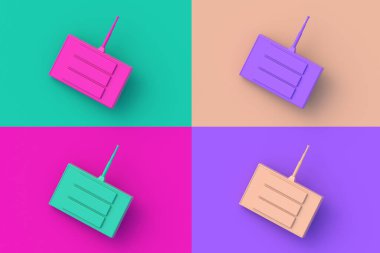 Renkli segmental arka planda dört farklı renk uzaktan kumandası. 3d hazırlayıcı