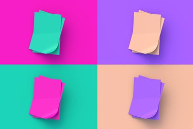 Renkli segmentlerin arka planında dört farklı renk kâğıdı var. 3d hazırlayıcı