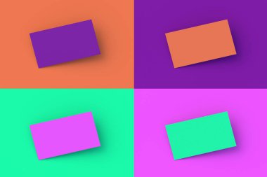 Renkli segmentlere sahip dört farklı renkli kartvizit seti. 3d hazırlayıcı