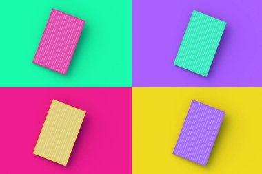 Renkli arkaplan üzerine dört farklı renk güneş paneli. 3d hazırlayıcı