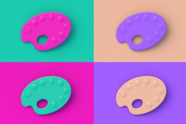 Renkli arkaplanda dört farklı renk paleti var. 3d hazırlayıcı