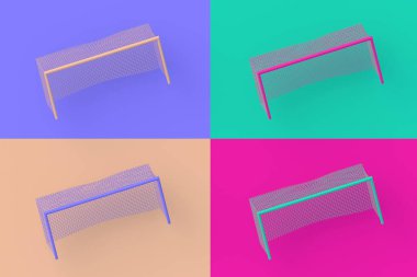 Renkli arkaplanda dört farklı renk futbol ya da futbol çerçevesi. 3d hazırlayıcı