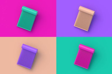 Renkli segmental arka planda dört farklı renkte güneş ısıtıcısı. 3d hazırlayıcı