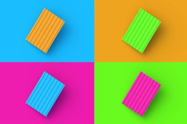 Renkli segmental arka planda dört farklı renk çatı fayansı. 3d hazırlayıcı