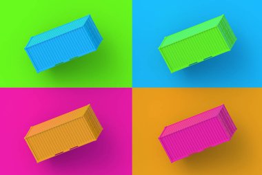 Renkli segmental arka planda dört farklı renk nakliye konteynırı. 3d hazırlayıcı