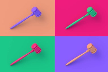 Renkli segmentlere sahip dört farklı renk yargıcı tokmağı seti. 3d hazırlayıcı