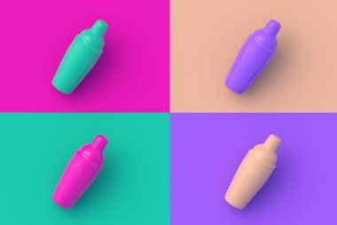 Renkli arka planda dört farklı renkte kokteyl karıştırıcısı. 3d hazırlayıcı