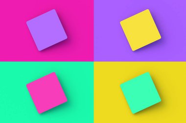 Renkli arkaplanda dört farklı yol işareti var. 3d hazırlayıcı