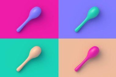 Renkli arkaplanda dört farklı renk marakas seti. 3d hazırlayıcı
