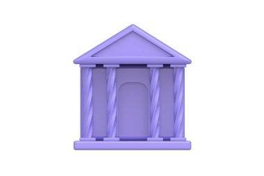 Saray binası beyaz arka planda izole edilmiş. Banka ya da belediye binası. Ön manzara. 3d hazırlayıcı